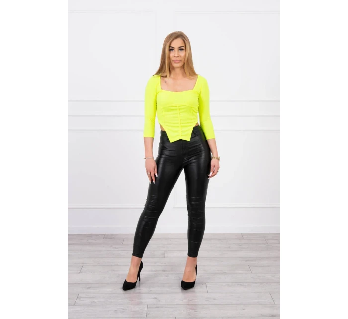 Rebrovaná blúzka s výstrihom žltá neónová