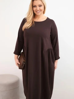 Dámske Plus veľkosť bavlnená sukňa s dlhými rukávmi a elastickým pásom Brown