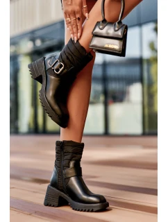 Ocieplane Skórzane Botki Z Klamrą Czarne Osonia