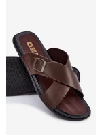 Kožené pánske papuče s prackou Big Star RR174077 Brown