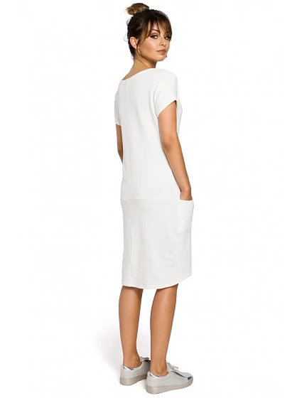 Midi šaty s kapsami ve ecru barva model 18001686 - BeWear Midi šaty s kapsami ve ecru barva model 18001686 - BeWear