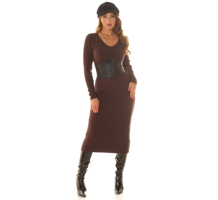Sexy rib knit Mididress with golden details