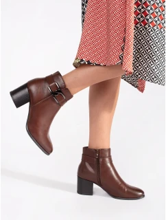 Moderní kotníčkové boty dámské hnědé na širokém podpatku