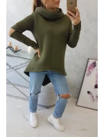 Zateplená mikina s delšími zády v barvě khaki