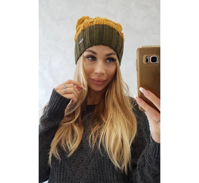 Fleecová čiapka Paris K212 horčicová + khaki