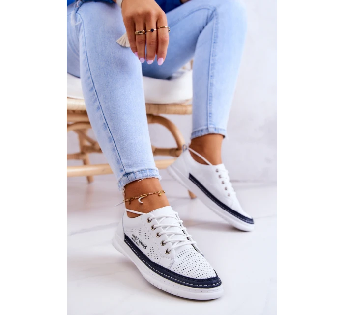 Dámské kožené tenisky v bílé a tmavě modré barvě model 21579583 - EVENTO