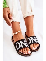 Klasyczne Wsuwane Klapki Z Napisem Czarno-Srebrne Bahari