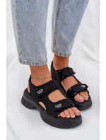 Materiałowe Lekkie Sandały Na Platformie Czarne Deniffia Materiałowe Lekkie Sandały Na Platformie Czarne Deniffia