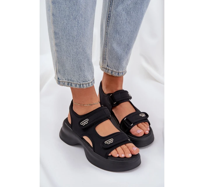 Materiałowe Lekkie Sandały Na Platformie Czarne Deniffia Materiałowe Lekkie Sandały Na Platformie Czarne Deniffia
