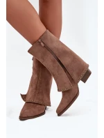 Dámské zimní kozačky s lemem  Béžové model 21708519 - VINCEZA