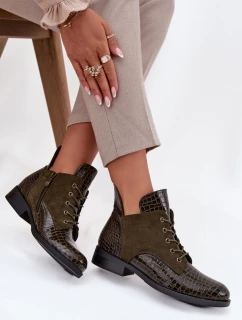 Dámske lakované čižmy Vinceza - s ozdobným razením, tmavozelené