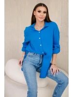 Bavlnená mušelínová košeľa oversize tyrkysová