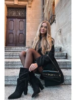 dámské boty na podpatku s třásněmi a zateplené černé model 21757532 - Boto