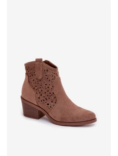 Kožené Dámské Boty na Podpatku  Hnědé model 21961079 - S.Barski