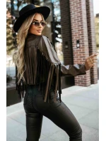 model 21371205 Krátká bunda s třásněmi z měkké ekokůže čokoládová - numoco basic model 21371205 Krátká bunda s třásněmi z měkké ekokůže čokoládová - numoco basic