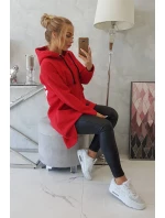 Zateplená mikina s dlhým chrbtom a kapucňou červená