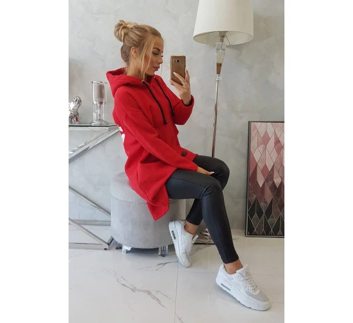 Zateplená mikina s dlhým chrbtom a kapucňou červená