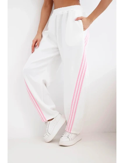 Dámske viskózové nohavice s lampasom butter white