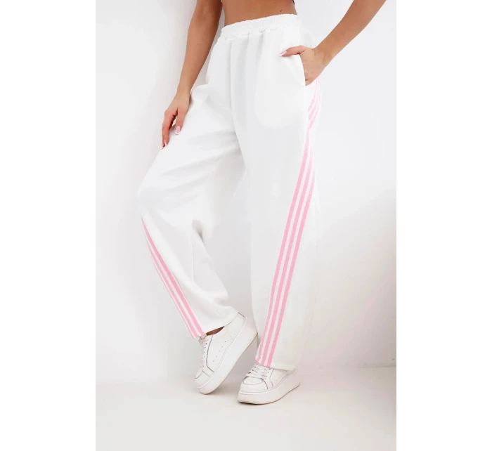 Dámske viskózové nohavice s lampasom butter white