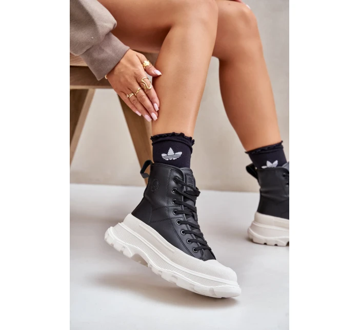 Skórzane Ocieplane Trampki Na Masywnej Platformie Big Star OO274A599 Czarne Skórzane Ocieplane Trampki Na Masywnej Platformie Big Star OO274A599 Czarne