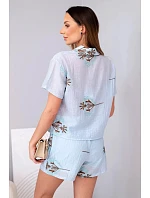 Dámske tričko s krátkym rukávom a sukňa-šortky s výšivkou modrej farby