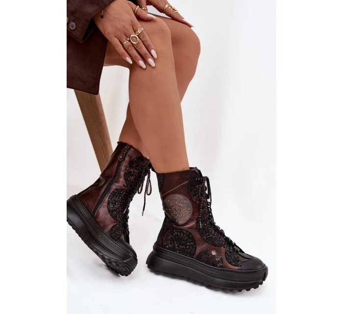 Kožené kotníkové boty na platformě s podšívkou model 21714263 - Maciejka