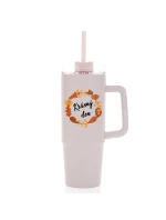 KRÁSNÝ DEN (PODZIM) - růžový cestovní termohrnek s průhledným víčkem 900 ml