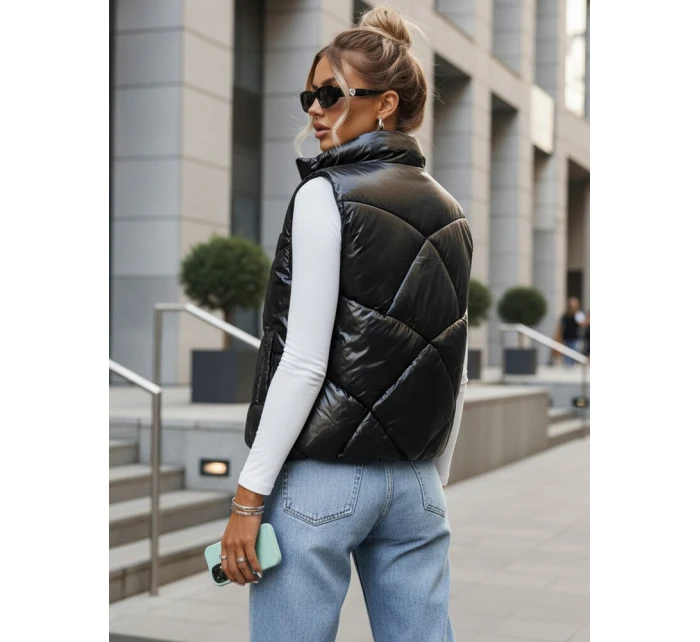 Dámska prešívaná vesta so stojačikom čierna FashionStreet TY3477