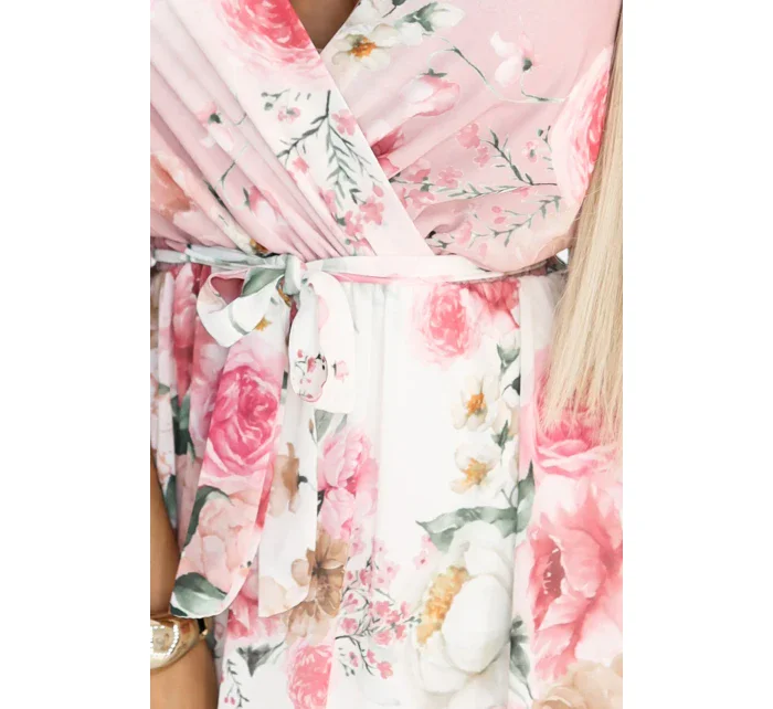 603-4 Vzdušné maxi šaty s obálkovým výstrihom a kvetinovým vzorom - PINK Roses 603-4 Vzdušné maxi šaty s obálkovým výstrihom a kvetinovým vzorom - PINK Roses