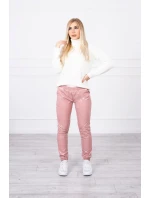 Dvojvrstvové velúrové nohavice tmavo ružové