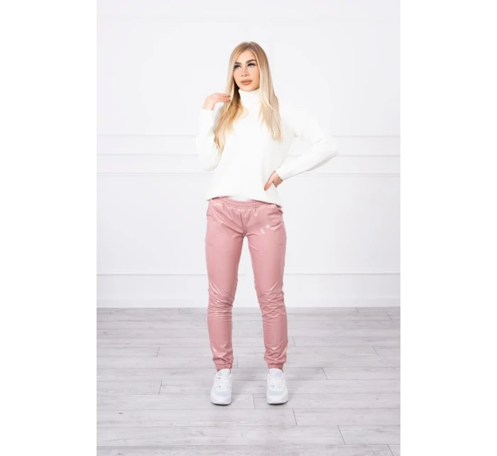 Dvojvrstvové velúrové nohavice tmavo ružové