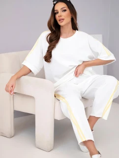 Dámský komplet máslový z viskózy mikina a kalhoty s lampasy bílý