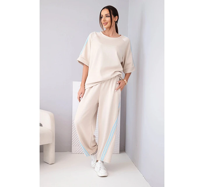 Dámska maslová viskózna mikina a nohavice s tienidlami béžová