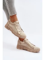 Damskie Skórzane Półbuty Maciejka 05850-22 Jasnobeżowe