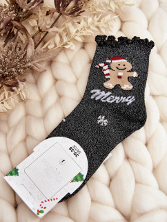 Dámske lesklé vianočné ponožky čierne