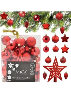 DEKORATÍVNE PLASTOVÉ OZDOBY BEZPEČNÉ 40KS ČERVENÁ SĽUDA