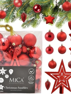 DEKORATÍVNE PLASTOVÉ OZDOBY BEZPEČNÉ 40KS ČERVENÁ SĽUDA