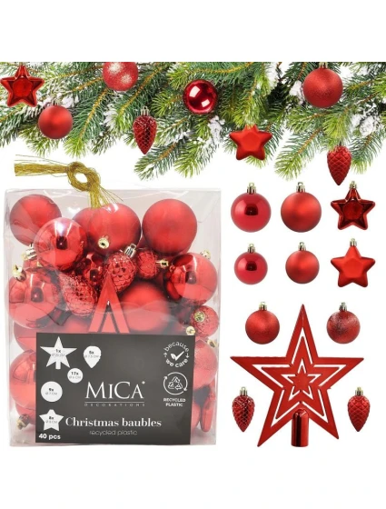 DEKORATÍVNE PLASTOVÉ OZDOBY BEZPEČNÉ 40KS ČERVENÁ SĽUDA