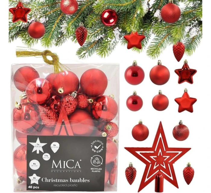 DEKORATÍVNE PLASTOVÉ OZDOBY BEZPEČNÉ 40KS ČERVENÁ SĽUDA