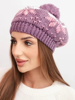 Dámská zimní čepice vlněná s krystaly a vzorem model 21859299 mocca - K-Fashion