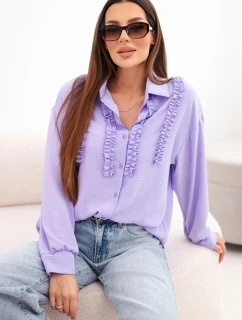 Dámská viskózová košile s dlouhým rukávem a volánky světle fialová