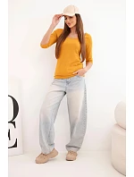 Blúzka s okrúhlym výstrihom tmavá horčica