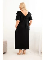 Dámske plus size bavlnené šaty s volánom na ramenách čierne