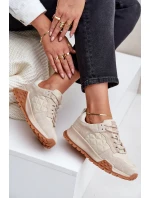 Skórzane Sneakersy Damskie Big Star OO274A315 Hi-Poly System Beżowe Skórzane Sneakersy Damskie Big Star OO274A315 Hi-Poly System Beżowe