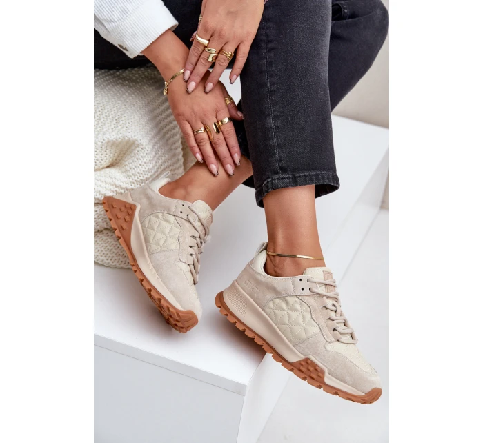 Skórzane Sneakersy Damskie Big Star OO274A315 Hi-Poly System Beżowe Skórzane Sneakersy Damskie Big Star OO274A315 Hi-Poly System Beżowe