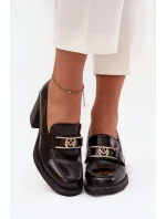 Półbuty Damskie Na Słupku Ze Złotym Detalem Czekoladowe Privelle Półbuty Damskie Na Słupku Ze Złotym Detalem Czekoladowe Privelle