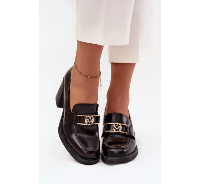 Półbuty Damskie Na Słupku Ze Złotym Detalem Czekoladowe Privelle Półbuty Damskie Na Słupku Ze Złotym Detalem Czekoladowe Privelle