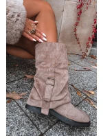 Kozaki Damskie Z Wywiniętą Cholewką Do Połowy Łydki Z Klamrą Khaki Minelle Kozaki Damskie Z Wywiniętą Cholewką Do Połowy Łydki Z Klamrą Khaki Minelle