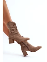 Dámske členkové topánky s dierkovaným zvrškom na bloku ASA217-7 Béžová - Jezzi