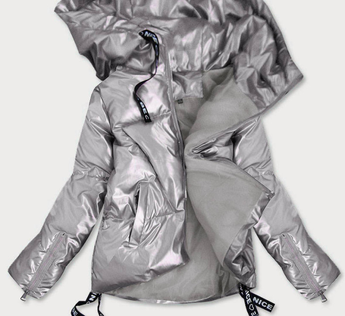 Svetlosivá krátka dámska bunda s asymetrickým spodným okrajom (632art)